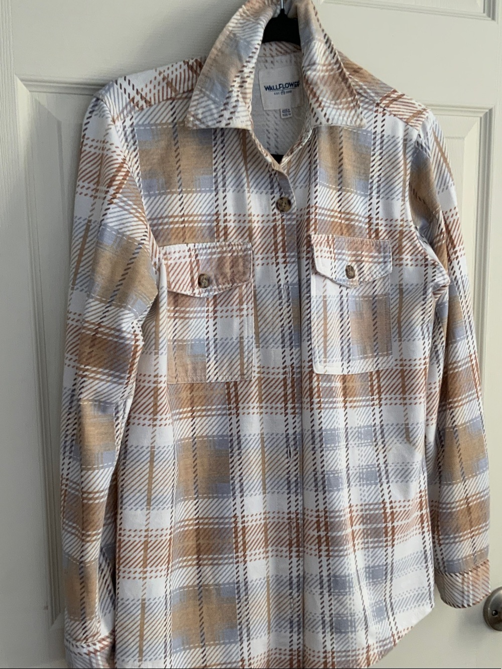 Wallflower Cream, Beige & Gray Plaid Utility Shacket